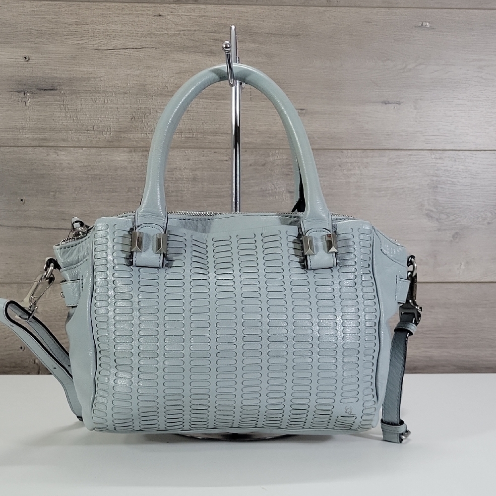 Elliott Lucca Light Blue Woven Leather Satchel Crossbody Bag